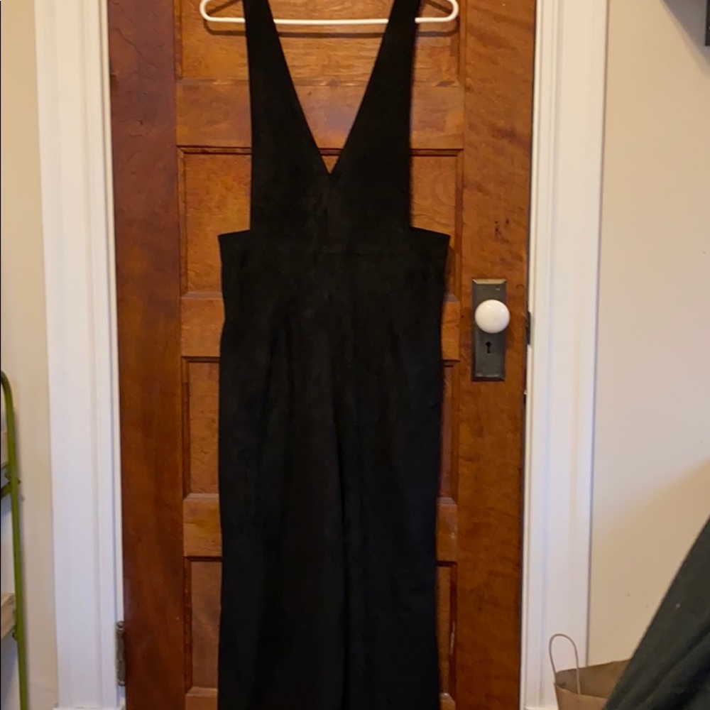 Very J Womens Faux-Suede V-Neck Solid Jumpsuit
